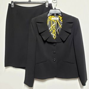 Tahari Arthur S Levine Black 3 Button Jacket Skirt Suit Size 12 Business Career